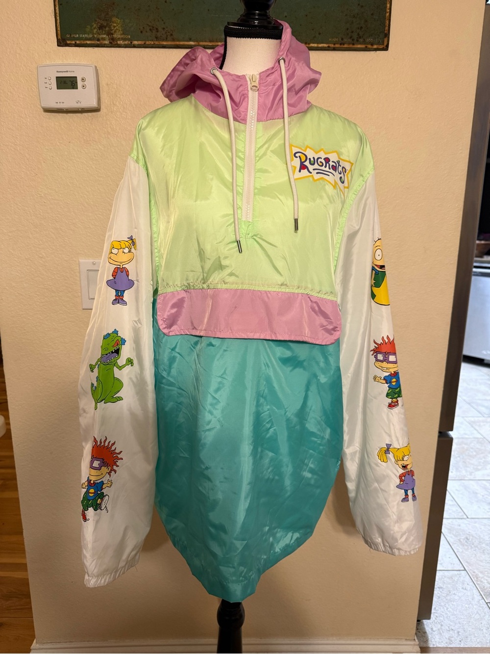 Nickelodeon Rugrats Large Windbreaker W/ Hood Quarter Zip Front Pocket Jacket